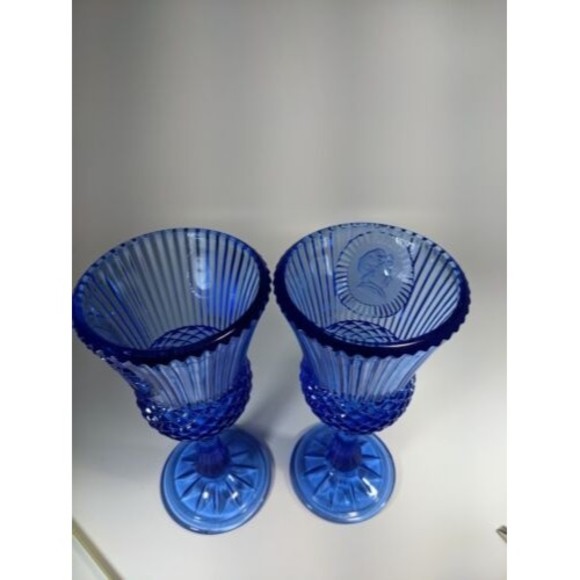 Set 2 Vintage FOSTORIA Avon George & Martha Washington Cobalt Blue Glass Goblets - Picture 10 of 10